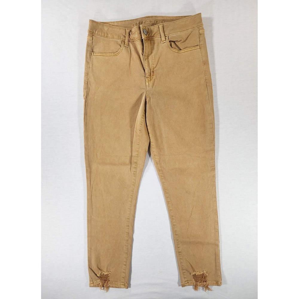 American Eagle Jeggings Women 14 Next Level Stretch Distressed Frayed Hem Yellow